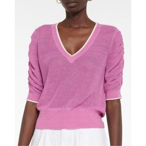 VERONICA BEARD | Saville Stretch Linen V-neck Sweater in Orchid, Size XL